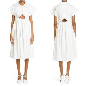 Kika Vargas Mabel Cutout Midi Dress White Size L Peter Pan Collar NWT